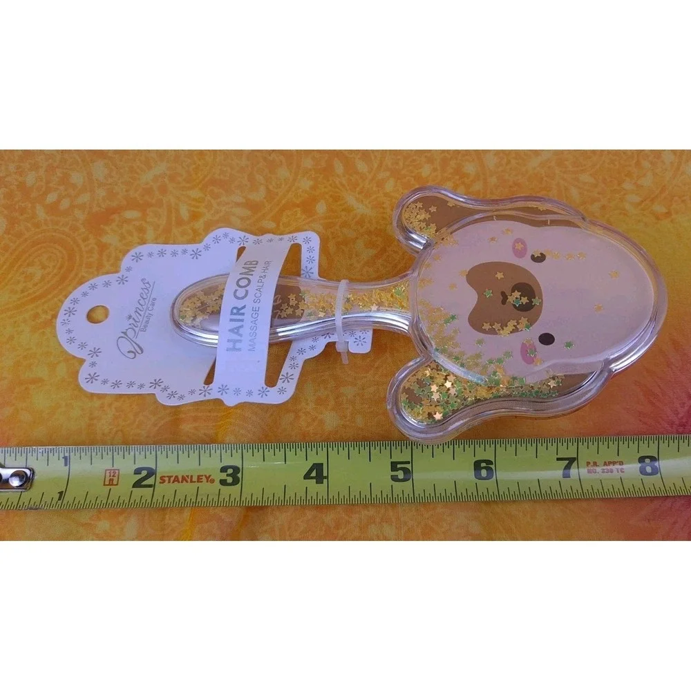 Glitter Dog Shaped Hair Brush Brown Dog With Yellow Glitter Massage Scalp
